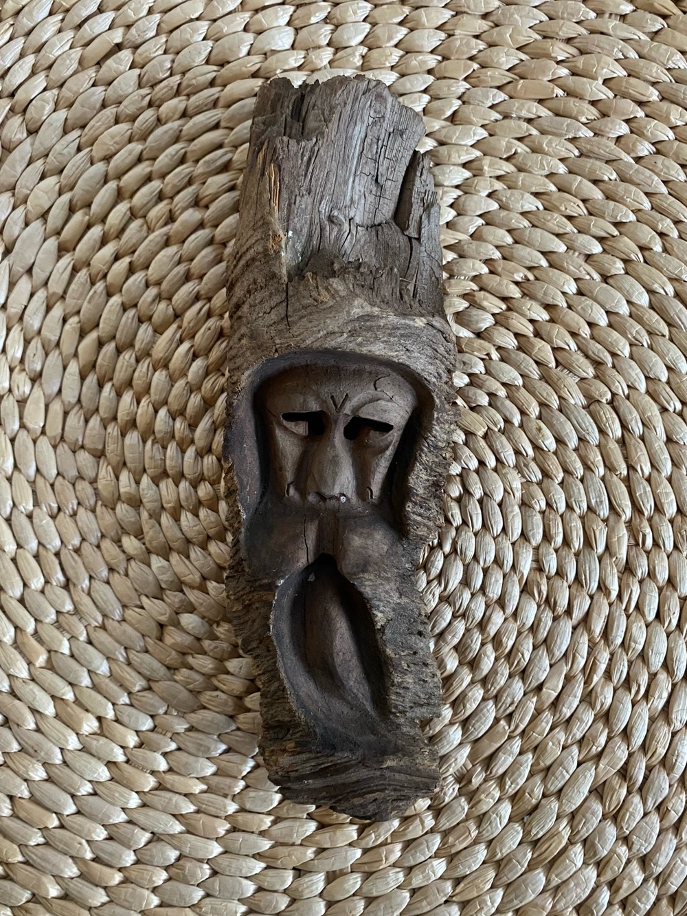 8” Vintage Hand Carved Wood Tree Spirit Wall Art Sculpture Signed CR
